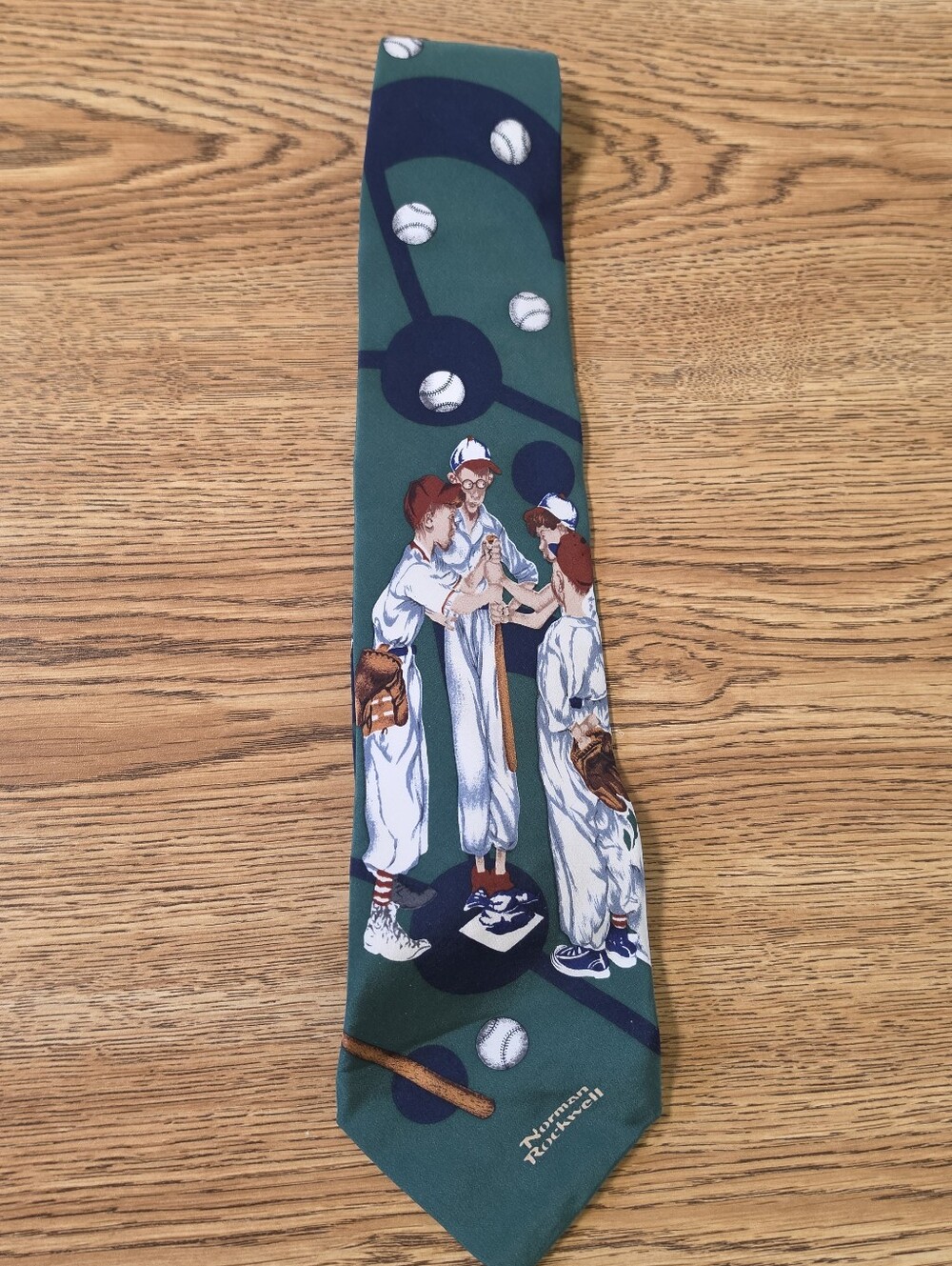Vintage 1996 Norman Rockwell Baseball Graphic Silk Necktie